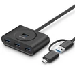 UGREEN 4 kimeneti portos elosztó USB-C és USB-A csatlakozóval, micro USB tápbemenettel, 1m - Fekete