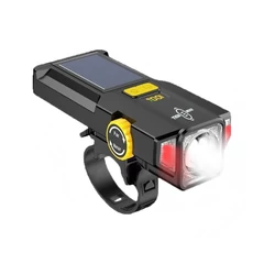 BIKIGHT napelemes zoomolható kerékpár első lámpa piros figyelmeztető fénnyel - Fekete