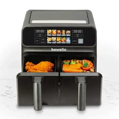 XXL forró levegős, olaj nélküli sütő dupla kosárral, színes érintőkijelzővel – 4+4L, 2200W