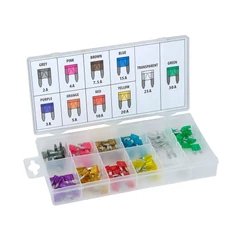 Biztosíték készlet tárolódobozban, 3-30A, 12V/24V rendszerekhez, színes jelöléssel - 100 db