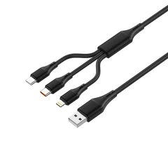 LDNIO 3 az 1-ben extra erős USB/USB-C átalakítós kábel, 100W 1,2m (fekete)