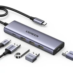 UGREEN 5 az 1-ben USB-C elosztó HDMI és 3× USB-A kimenettel, 100W töltéssel