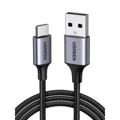 UGREEN USB-A/USB-C kábel, 18W, 3A, 1 m, fonott - Fekete 