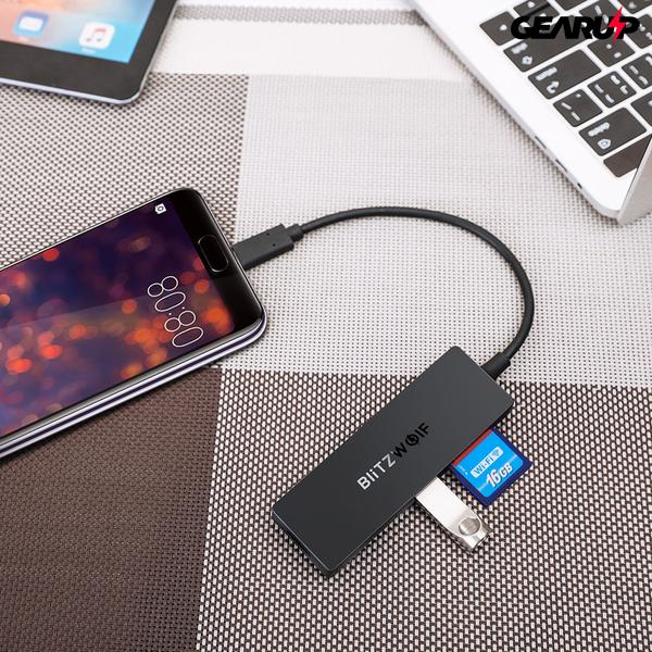 BlitzWolf® BW-TH4: 5 az 1-ben USB 3.0 Type-C elosztó HUB SD TF kártyaolvasóval BlitzWolf® BW-TH4: 5 az 1-ben USB 3.0 Type-C elosztó HUB SD TF kártyaolvasóval