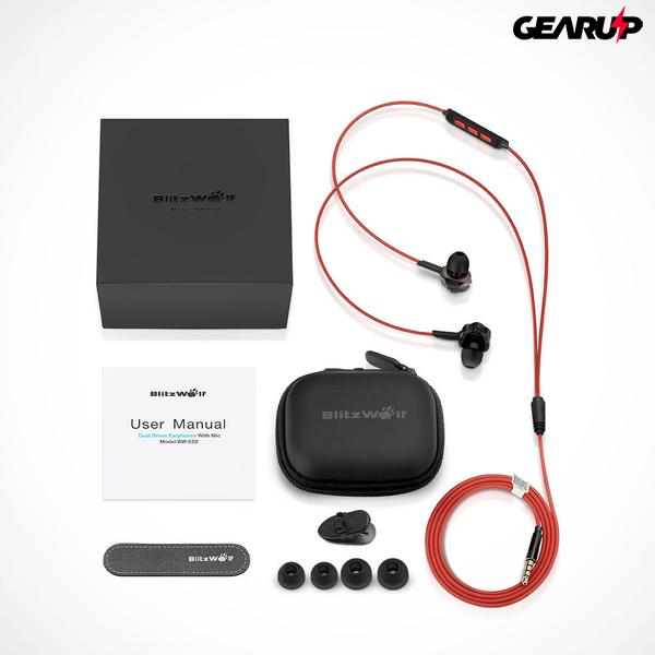 BlitzWolf® BW-ES2: Dual Dynamic Driver In-ear mikrofonos fülhallgató csomagban BlitzWolf® BW-ES2: Dual Dynamic Driver In-ear mikrofonos fülhallgató csomagban