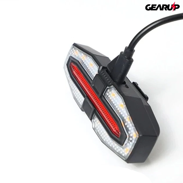 Kép 1/2 - BIKIGHT napelemes, vízálló kerékpár hátsó lámpa irányjelzővel vezeték nélküli távvezérléssel - Fekete