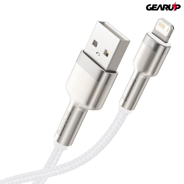 Kép 1/7 - Baseus USB / Lightning fonott kábel, 1m (fehér)