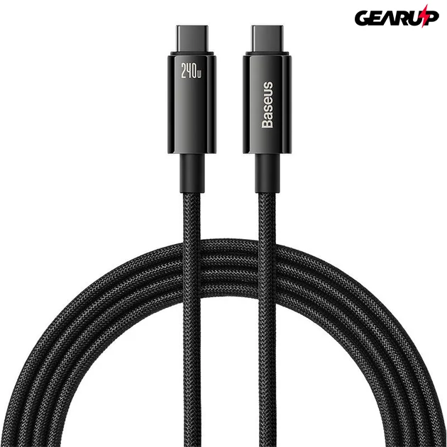 Kép 2/7 - Baseus extra erős USB-C/USB-C fonott kábel, 240W, 2m (fekete)