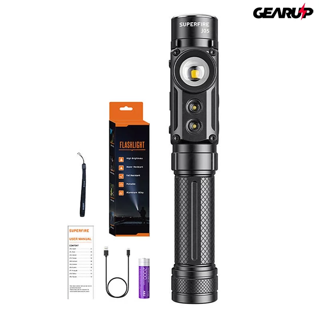Kép 3/5 - Superfire J05 többfunkciós zseblámpa – UV fény, mágneses talp, powerbank, 2 fokozat