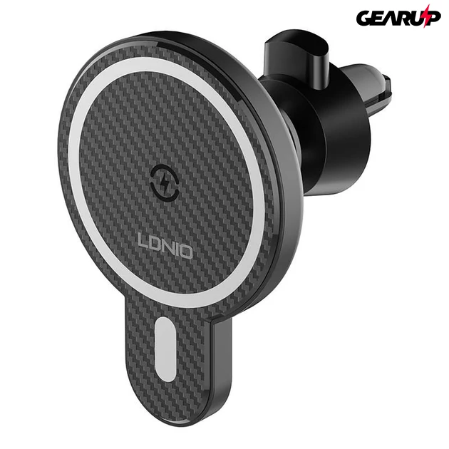 Kép 1/4 - LDNIO Car Mount ,MA20 with inductive charger 15W and metal ring (Black)