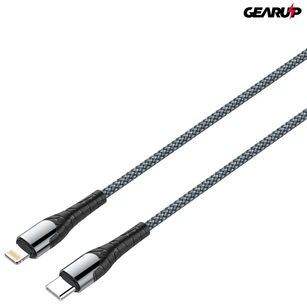 Kép 1/5 - LDNIO extra erős USB-C/Lightning fonott kábel, 1 m (szürke)