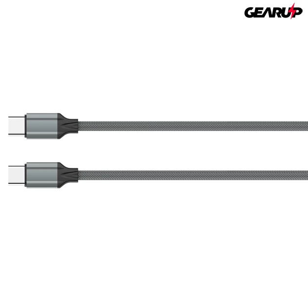 Kép 6/6 - LDNIO extra erős USB-C/USB-C fonott kábel, 65W, 2m (szürke)