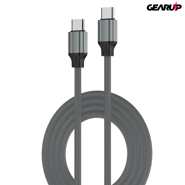 Kép 1/6 - LDNIO extra erős USB-C/USB-C fonott kábel, 65W, 2m (szürke)