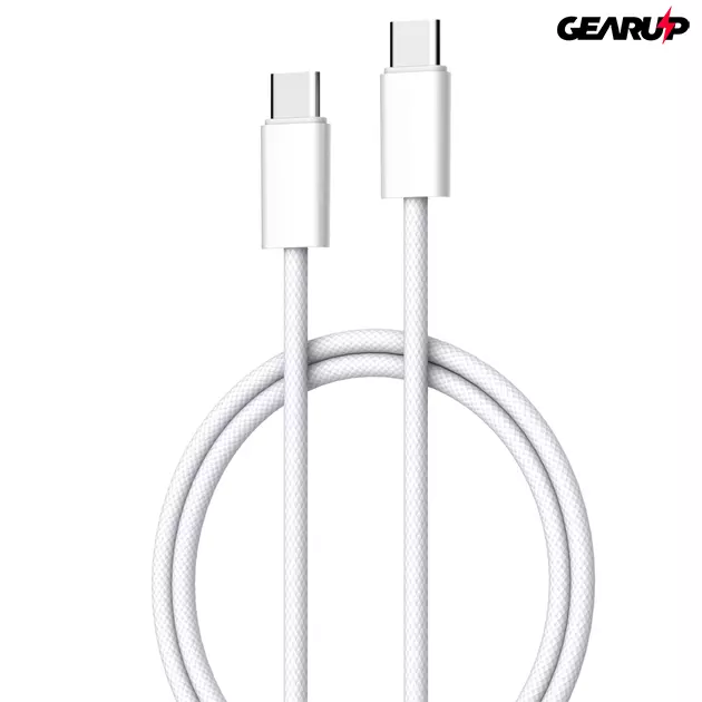 Kép 1/6 - LDNIO extra erős USB-C/USB-C fonott kábel, 1m (fehér)