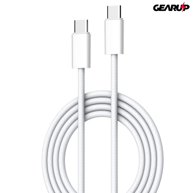 Kép 1/6 - LDNIO extra erős USB-C/USB-C fonott kábel, 2m (fehér)