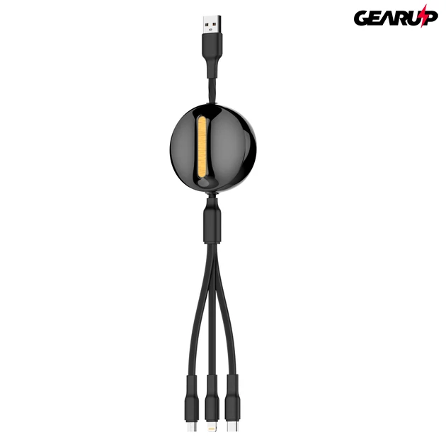 Kép 4/7 - LDNIO 3 az 1-ben kihúzható gyorstöltő kábel, Type-C/Lightning/Micro USB, 1,1 m, 4,2A - Fekete