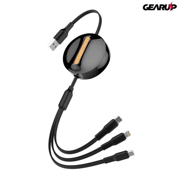 Kép 5/7 - LDNIO 3 az 1-ben kihúzható gyorstöltő kábel, Type-C/Lightning/Micro USB, 1,1 m, 4,2A - Fekete