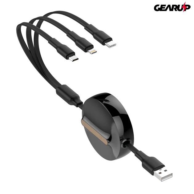 Kép 6/7 - LDNIO 3 az 1-ben kihúzható gyorstöltő kábel, Type-C/Lightning/Micro USB, 1,1 m, 4,2A - Fekete
