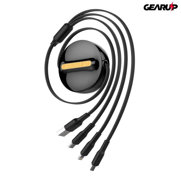 Kép 2/7 - LDNIO 3 az 1-ben kihúzható gyorstöltő kábel, Type-C/Lightning/Micro USB, 1,1 m, 4,2A - Fekete