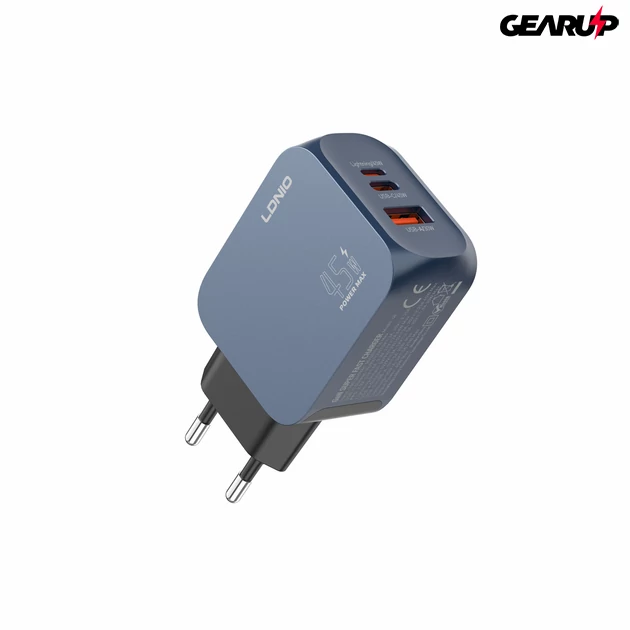 Kép 7/7 - LDNIO Q6 45W GaN hálózati gyorstöltő többportos kialakítással (USB-C + Lightning + USB-A)