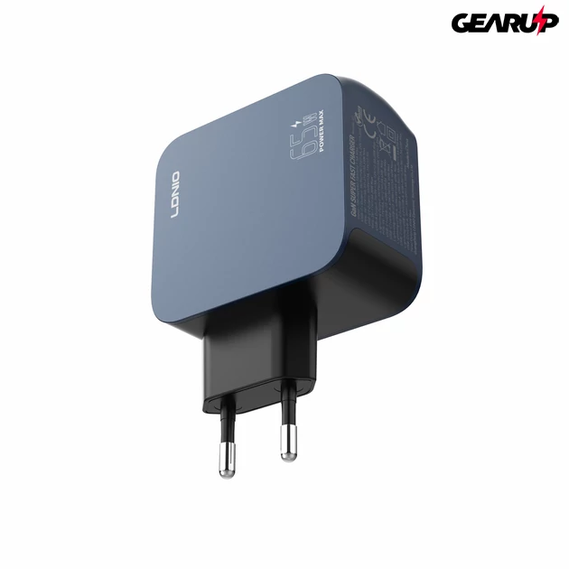 Kép 3/7 - LDNIO Q7 65W GaN hálózati gyorstöltő többportos kialakítással (2xUSB-C + Lightning + USB-A)