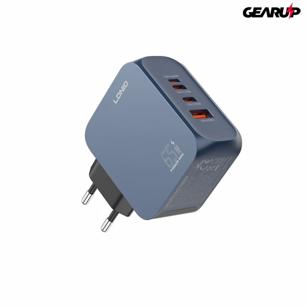 Kép 7/7 - LDNIO Q7 65W GaN hálózati gyorstöltő többportos kialakítással (2xUSB-C + Lightning + USB-A)