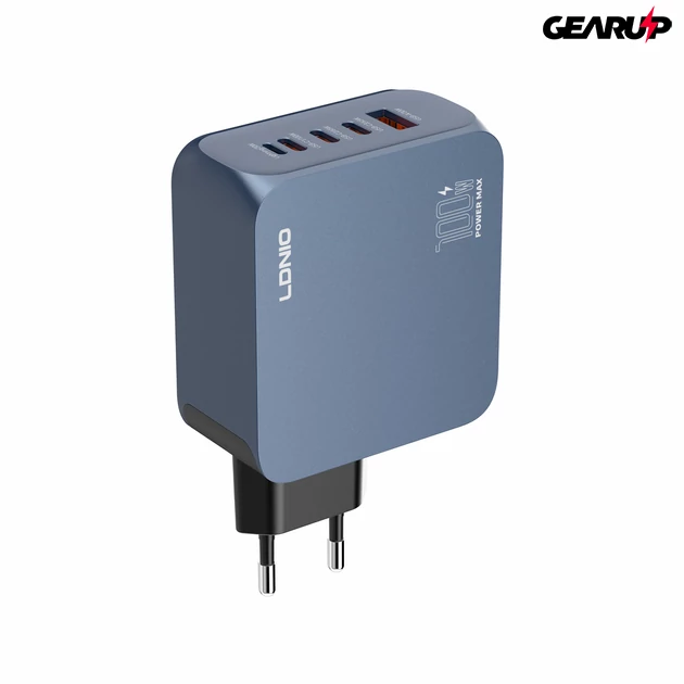 Kép 1/7 - LDNIO Q8 100W GaN hálózati gyorstöltő többportos kialakítással (3xUSB-C + Lightning + USB-A)