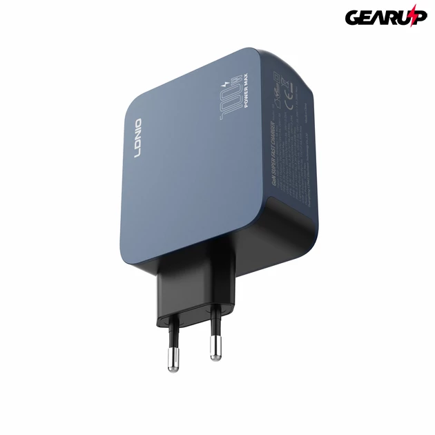 Kép 3/7 - LDNIO Q8 100W GaN hálózati gyorstöltő többportos kialakítással (3xUSB-C + Lightning + USB-A)