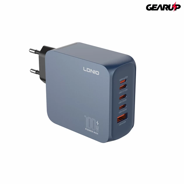 Kép 5/7 - LDNIO Q8 100W GaN hálózati gyorstöltő többportos kialakítással (3xUSB-C + Lightning + USB-A)