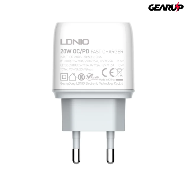 Kép 6/10 - LDNIO mini gyorstöltő USB és USB-C kimenettel, 20W