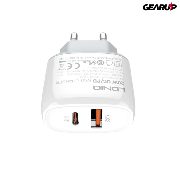 Kép 7/10 - LDNIO mini gyorstöltő USB és USB-C kimenettel, 20W