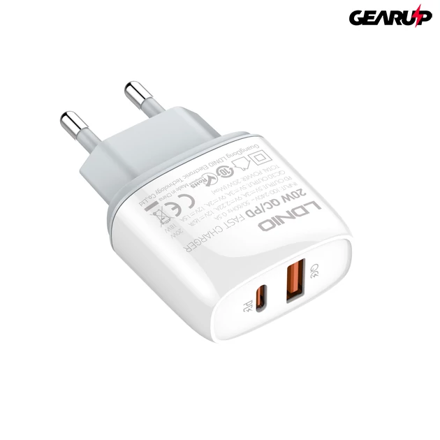 Kép 8/10 - LDNIO mini gyorstöltő USB és USB-C kimenettel, 20W