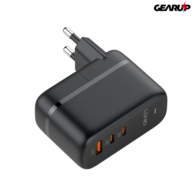 Kép 13/16 - LDNIO GAN gyorstöltő 3 féle kimenettel, USB-C kábellel, 3 cserélhető fejjel utazáshoz, 65W