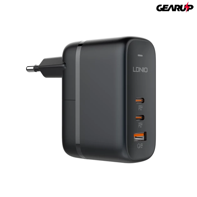 Kép 14/16 - LDNIO GAN gyorstöltő 3 féle kimenettel, USB-C kábellel, 3 cserélhető fejjel utazáshoz, 65W