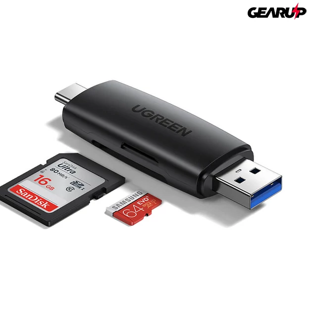 Kép 2/2 - UGREEN 2 az 1-ben USB 3.0 és USB-C SD kártyaolvasó, dupla kártyakezeléssel
