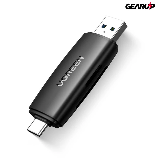 Kép 1/2 - UGREEN 2 az 1-ben USB 3.0 és USB-C SD kártyaolvasó, dupla kártyakezeléssel