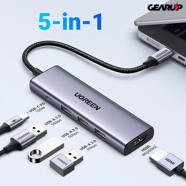 Kép 2/2 - UGREEN 5 az 1-ben USB-C elosztó HDMI és 3× USB-A kimenettel, 100W töltéssel