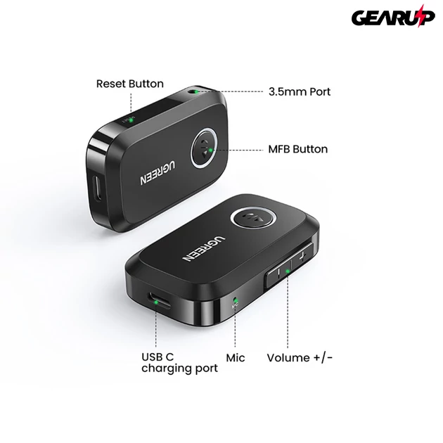 Kép 2/2 - UGREEN UG‑CM596 Bluetooth 5.4 AUX vevő, 15 órás üzemidő, zajszűrős mikrofon