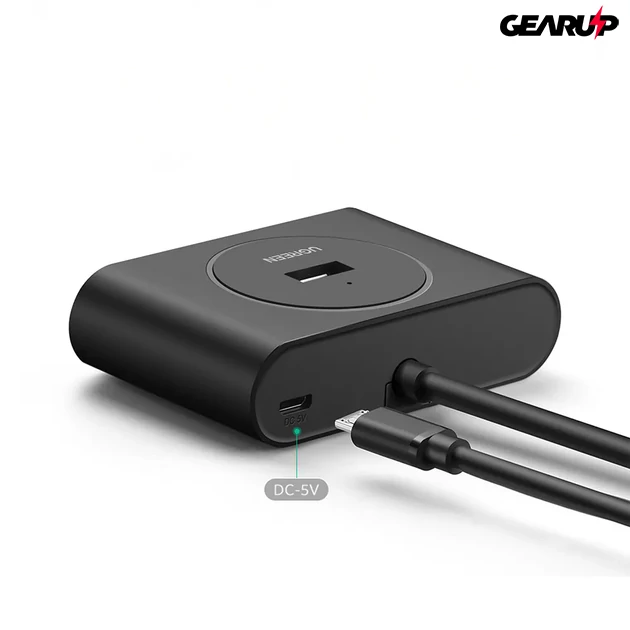 Kép 2/3 - UGREEN 4 kimeneti portos elosztó USB-C és USB-A csatlakozóval, micro USB tápbemenettel, 1m - Fekete