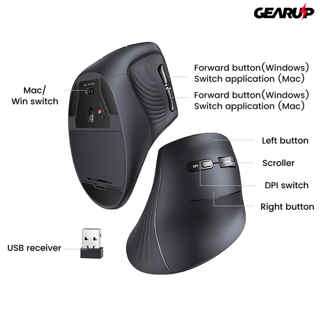 Kép 2/3 - UGREEN UG-MU008 precíziós ergonomikus vezeték nélküli egér, 4000 DPI, csendes kattintás
