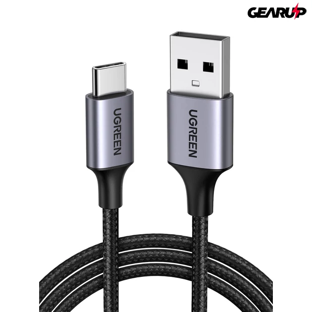 Kép 1/2 - UGREEN USB-A/USB-C kábel, 18W, 3A, 1 m, fonott - Fekete 