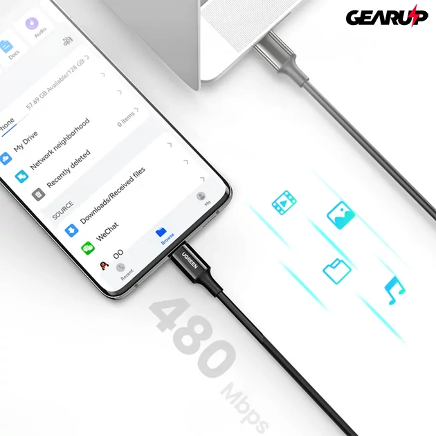 Kép 2/2 - UGREEN USB-C/USB-C gyorstöltő és adatkábel E-Marker chippel, 100W, 1 m - Fekete