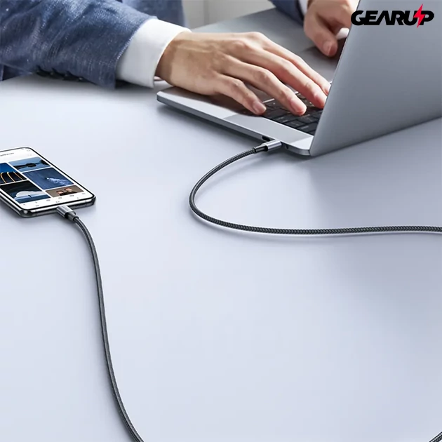 Kép 2/2 - UGREEN fonott USB-C/USB-C töltő- és adatkábel E-Marker chippel, 100 W, 3 m - Fekete