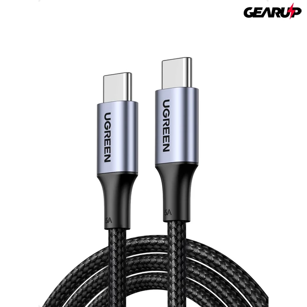 Kép 1/2 - UGREEN USB-C - USB-C kábel, 100W, 5A, 1 m, fonott - Fekete