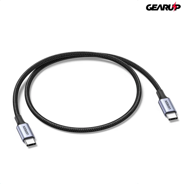 Kép 2/2 - UGREEN USB-C - USB-C kábel, 100W, 5A, 1 m, fonott - Fekete