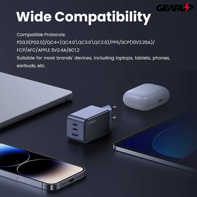 Kép 7/9 - UGREEN Nexode GaN töltő adapter, 65W, 3 port