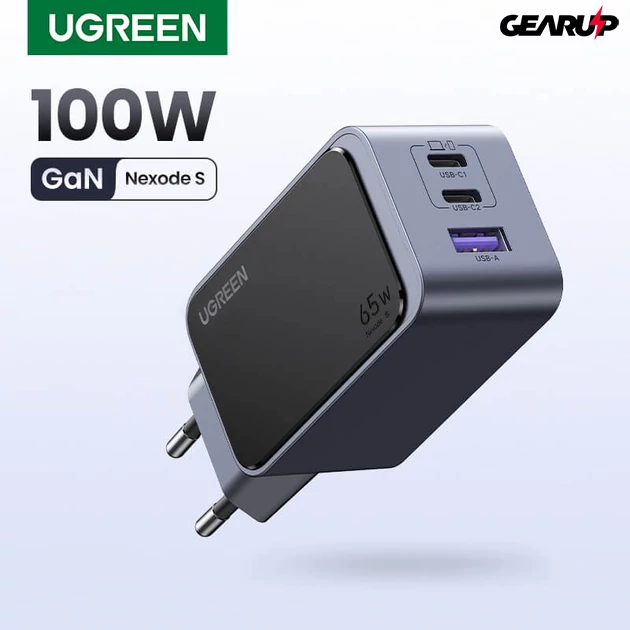 Kép 2/9 - UGREEN Nexode GaN töltő adapter, 65W, 3 port