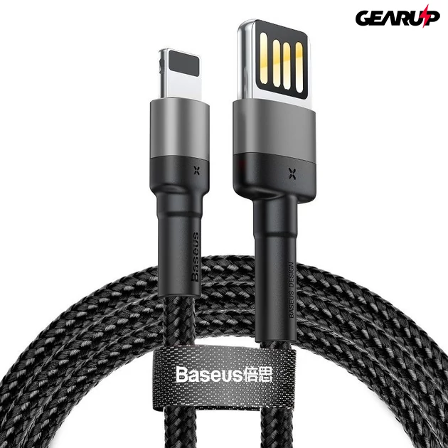 Kép 1/5 - Baseus Cafule kétoldalas USB/Lightning kábel, 1,5A, 2 m-es (szürke-fekete)