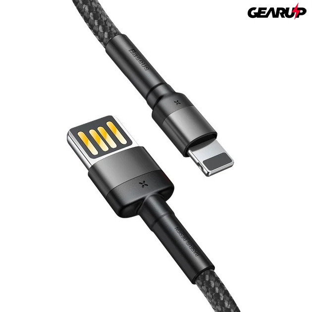 Kép 2/5 - Baseus Cafule kétoldalas USB/Lightning kábel, 1,5A, 2 m-es (szürke-fekete)