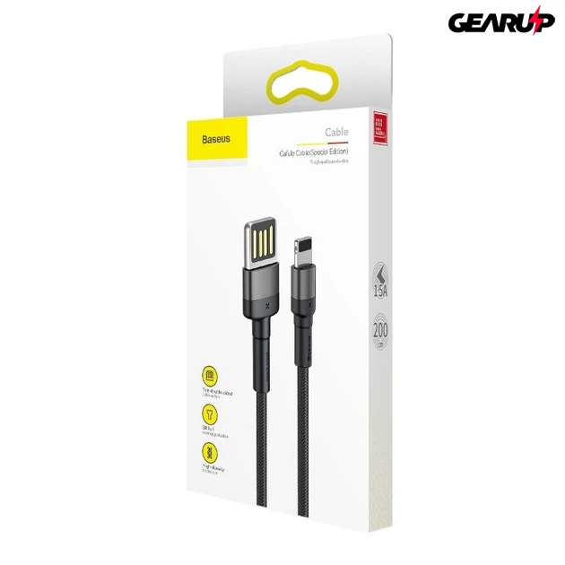 Kép 5/5 - Baseus Cafule kétoldalas USB/Lightning kábel, 1,5A, 2 m-es (szürke-fekete)